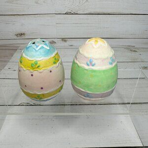 Vintage Easter Egg Salt Pepper Shakers Ceramic Pastel Blue Green‎ 2pc Set
